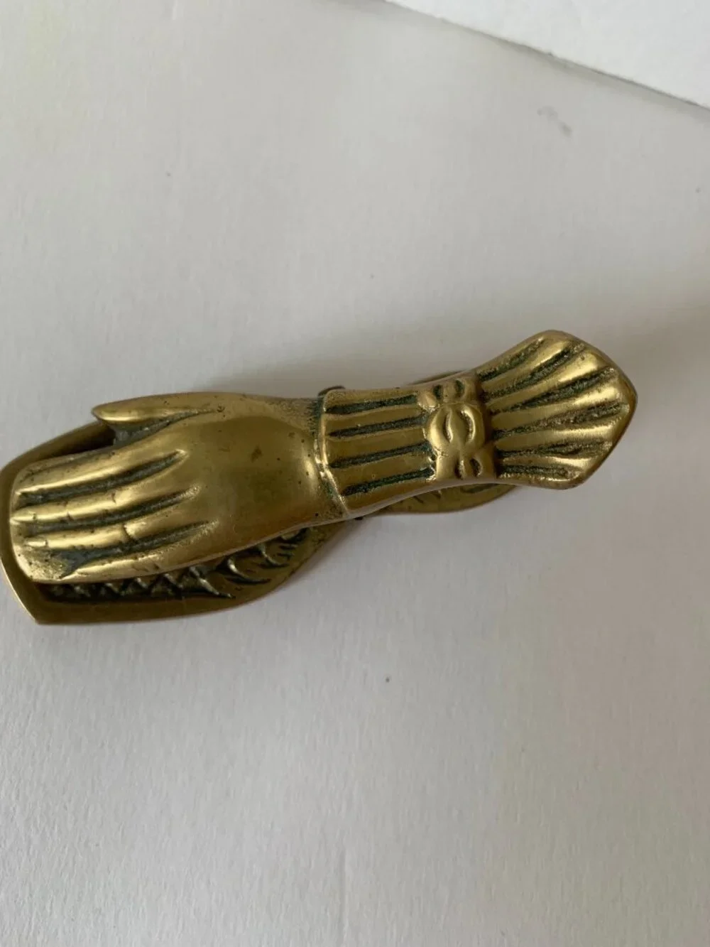 Vintage Victorian Style Heavy Brass Lady's Hand Desk Clip Paper/Letter Holder